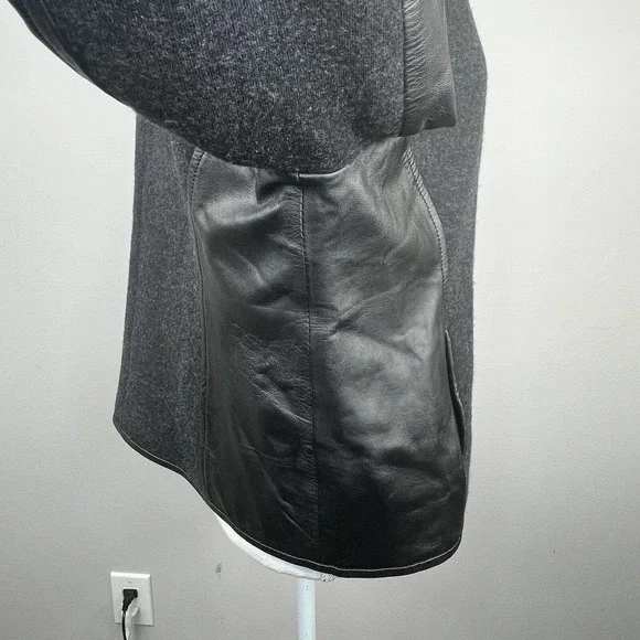 Eileen Fisher Black Leather Wool Zip Up Jacket Size M Moto